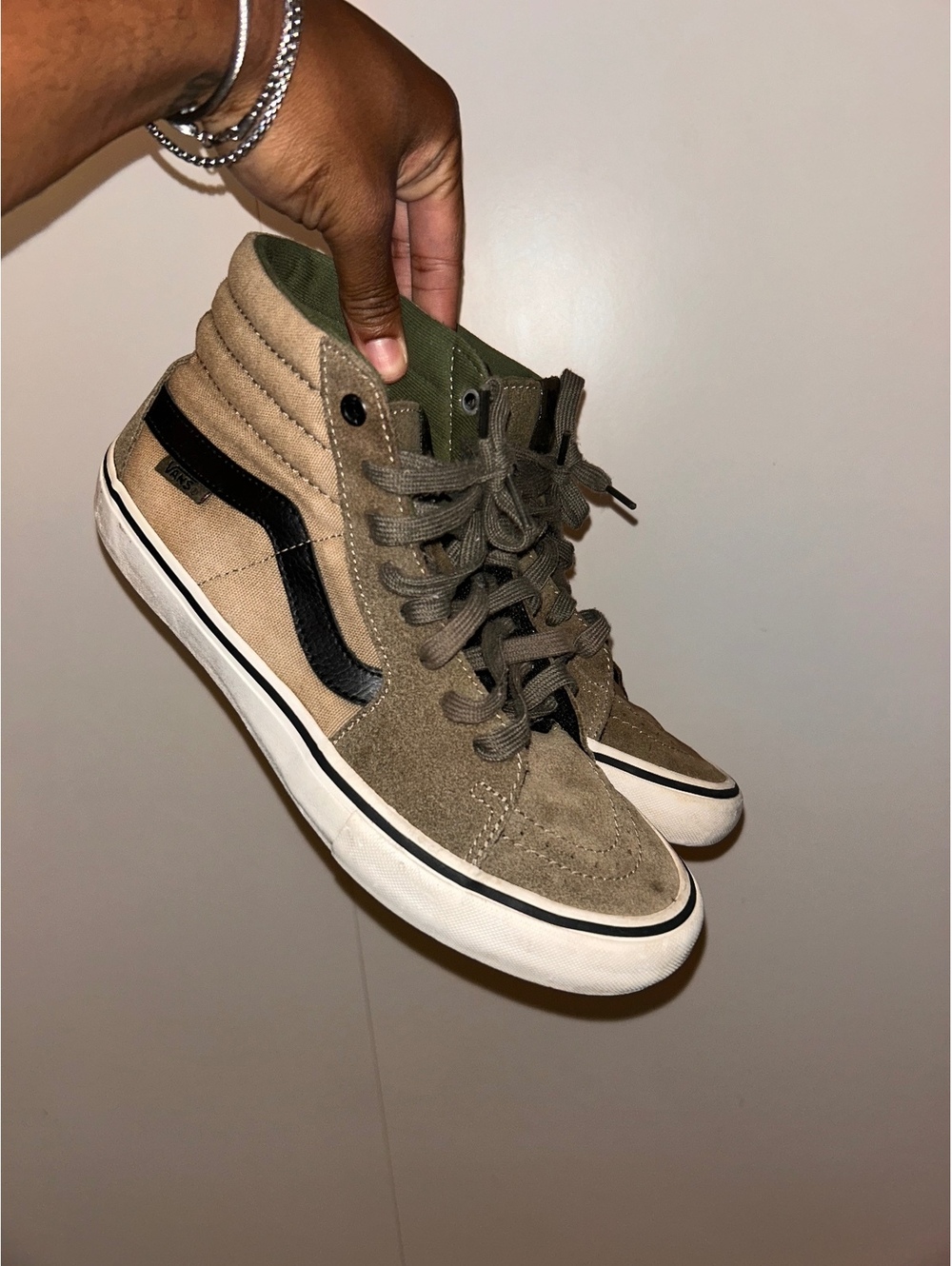 Vans Sk8-Hi Men's Sneakers in Olive Green and Beige Suede